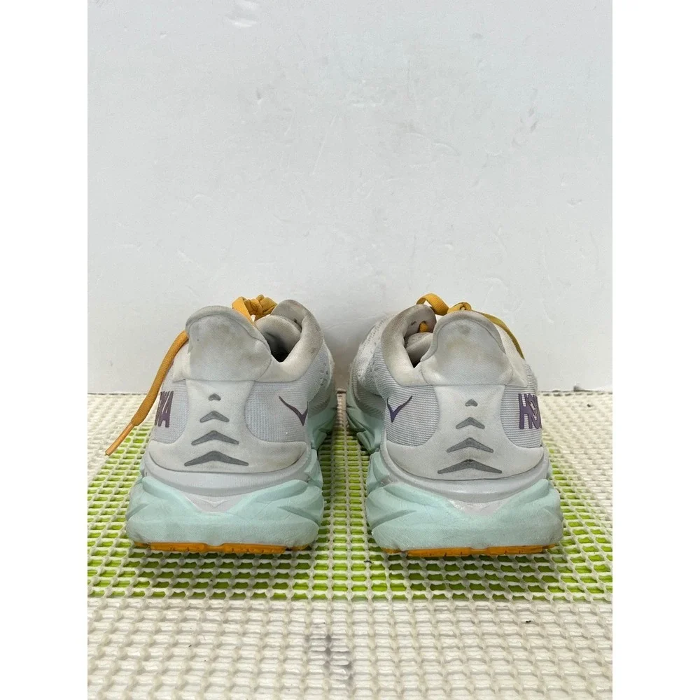 Hoka One One Clifton 8 Running Shoes Women's 9.5 White Blue Yellow 1119394 BDBW